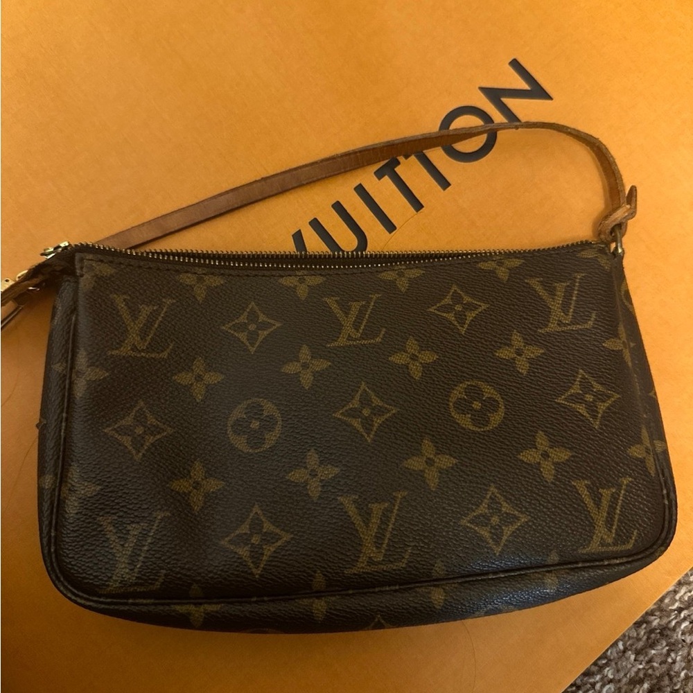 Louis Vuitton Monogram Canvas Mini Pochette Bag in Brown & Tan